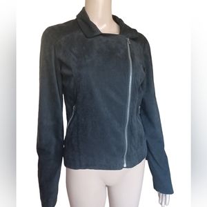 Cupcakes And Cashmere Womens Moto Jacket Black Faux Suede Cropped Size Small